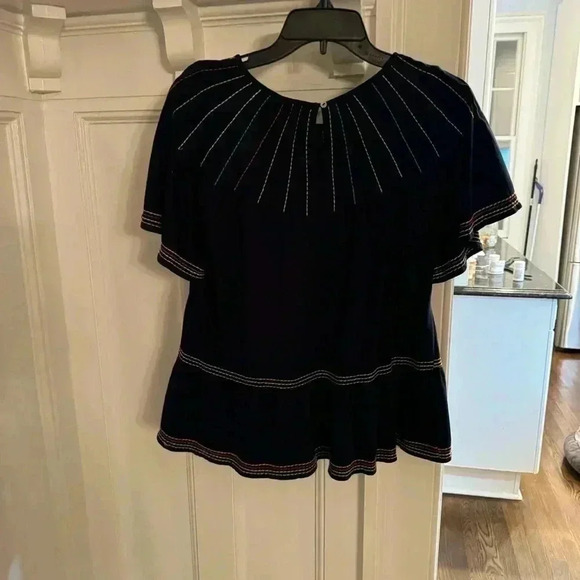 Maeve Anthropologie Chamonix Embroidered Swing Top Size XS Navy Blue - Picture 6 of 9